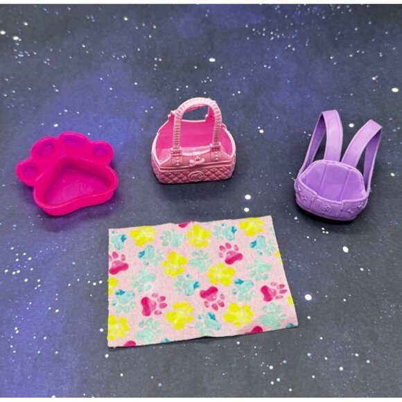 Barbie Pet Dog Accessories Set Bowl Purse Backpack Blanket Toys Mattel - Picture 3 of 9
